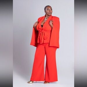 L'ATISTE Coral Red Tailored Pantsuit